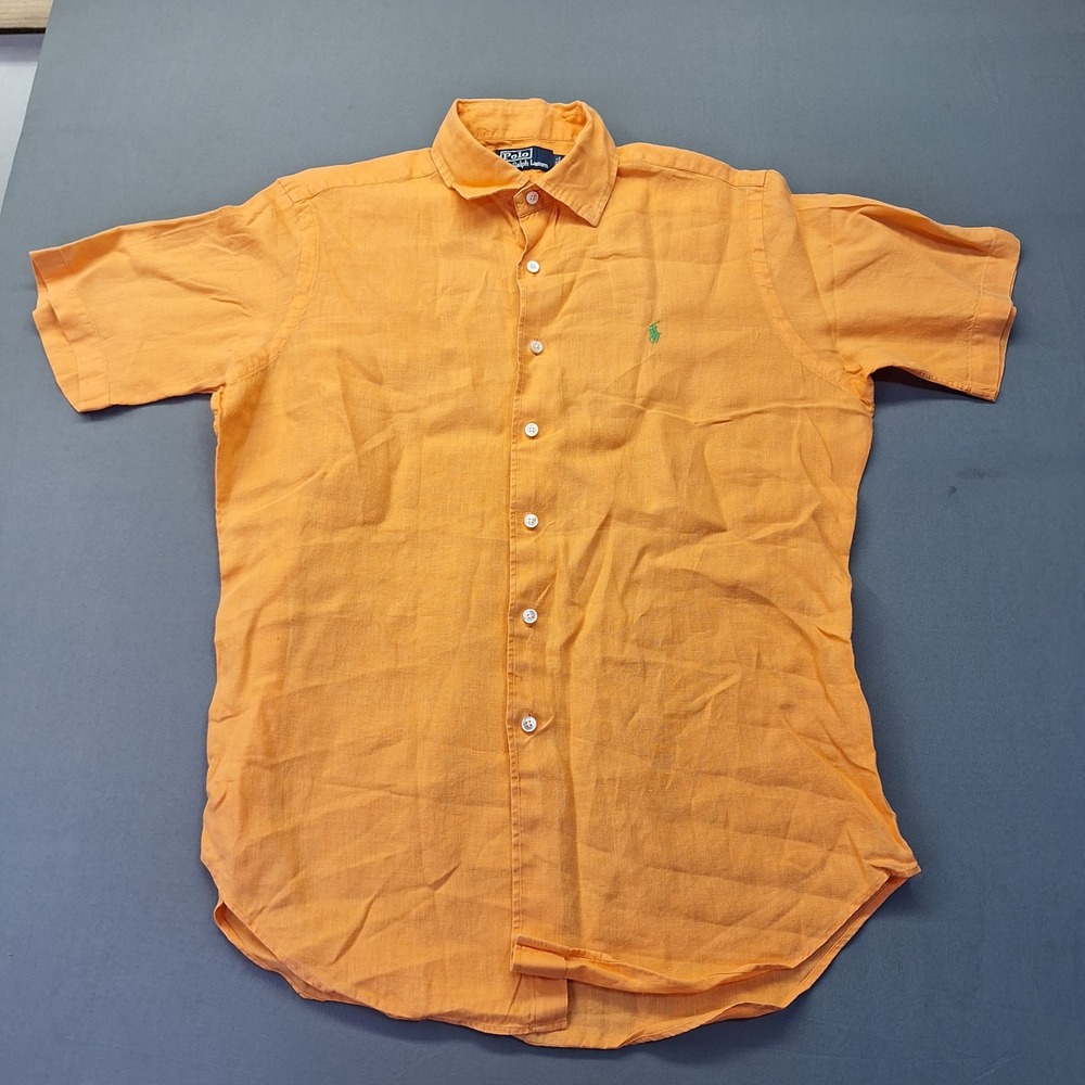 Polo Ralph Lauren Mens Orange 100% Linen Short Sleeve Button Down Shirt M Beach